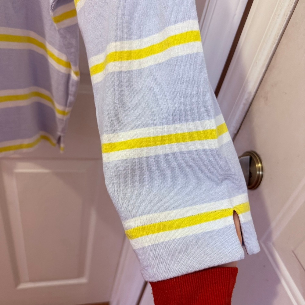 J Crew XL Striped Long Sleeve Boatneck Top Light Blue Yellow Cotton Coastal Chic - Picture 3 of 11